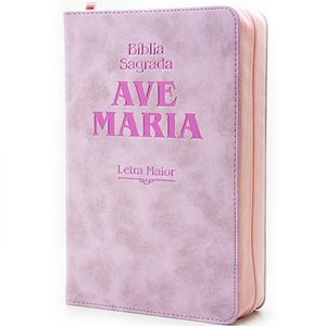 BÍBLIA AVE MARIA COM ZÍPER ROSA E LETRA MAIOR