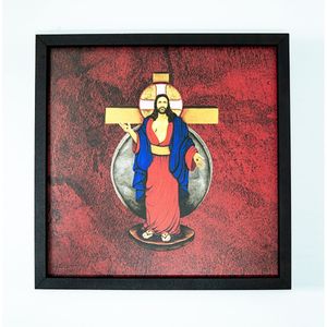 QUADRO JESUS DAS SANTAS CHAGAS COM FUNDO VERMELHO GRANDE