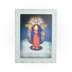 QUADRO DE PAREDE JESUS DAS SANTAS CHAGAS BRANCO 50X70