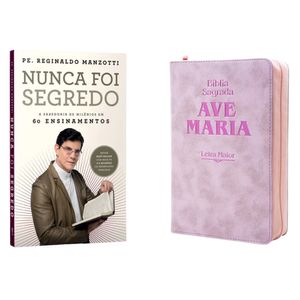 Kit Livro Nunca Foi Segredo e Bíblia Ave Maria Rosa com Zíper