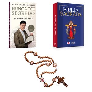 Kit Livro Nunca Foi Segredo Bíblia Sagrada e Terço Jesus das Santas Chagas