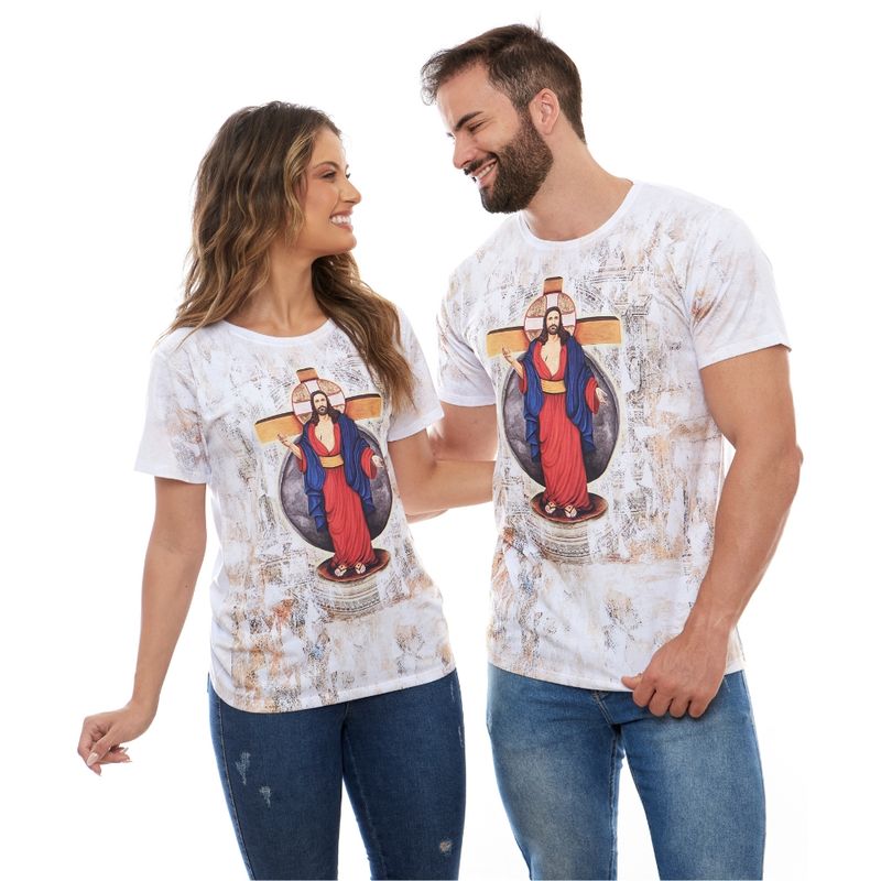 CAMISETA-UNISSEX-JESUS-DAS-SANTAS-CHAGAS---ESTILIZADA-BRANCA