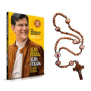 Kit Livro Alma Ferida, Alma Curada e Terço 10mm Jesus das Santas Chagas