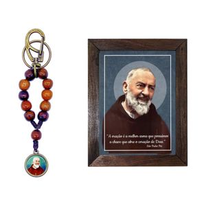 Kit Chaveiro Dezena e Quadro São Padre Pio