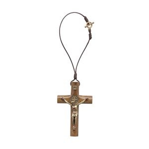 Crucifixo para Carro | Cruz em Madeira com Medalha de São Bento