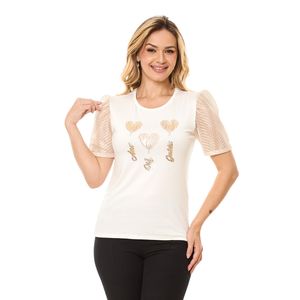 Camiseta Feminina Amor Paz Gratidão | Branca Manga Princesa Premium