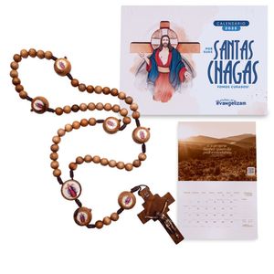 Kit Terço 10mm e Calendário 2025 Jesus das Santas Chagas