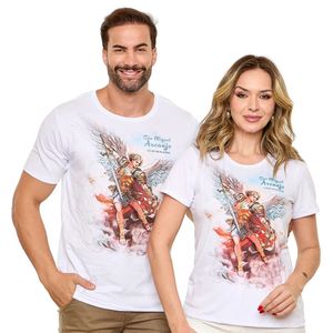 Camiseta São Miguel Arcanjo Branca Defendei-nos no Combate