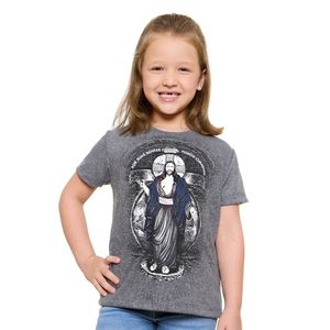 Camiseta Infantil Jesus das Santas Chagas Cinza Mescla