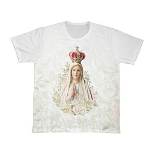 Camiseta Baby Look Nossa Senhora de Fátima Branca 100% Poliéster