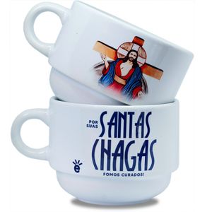 Kit Xícaras Jesus das Santas Chagas Suporte Torre