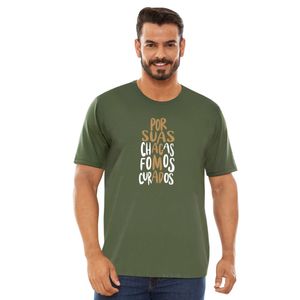 Camiseta Jesus das Santas Chagas Verde Militar Unissex