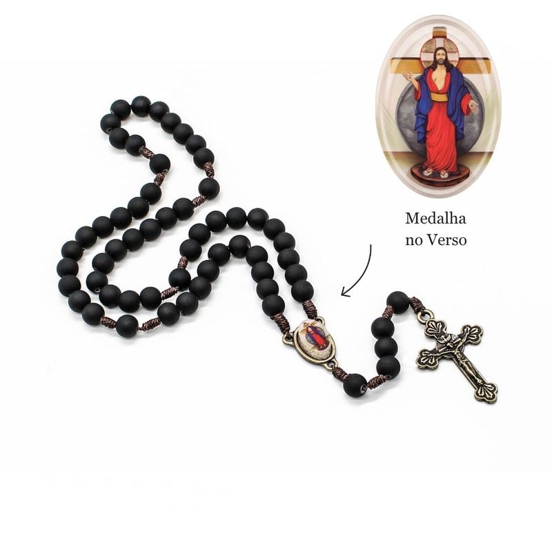 Terco Jesus das Santas Chagas 8mm Preto Emborrachado -2-