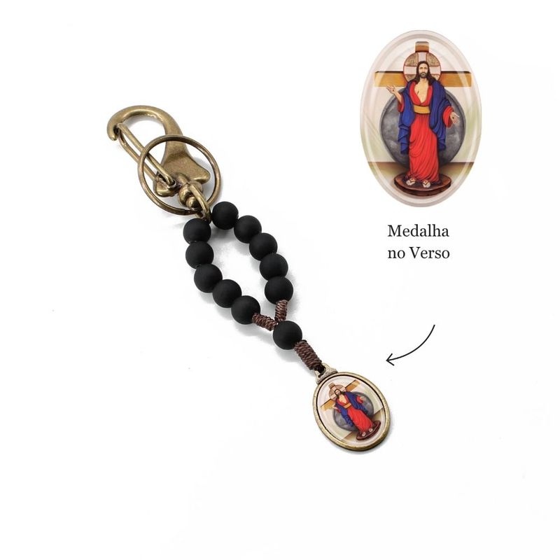 Chaveiro Jesus das Santas Chagas 8mm Preto Emborrachado -1-