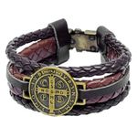 Pulseira Medalha de Sao Bento Couro Trancado -3-