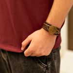 Pulseira Medalha de Sao Bento Couro Trancado -2-