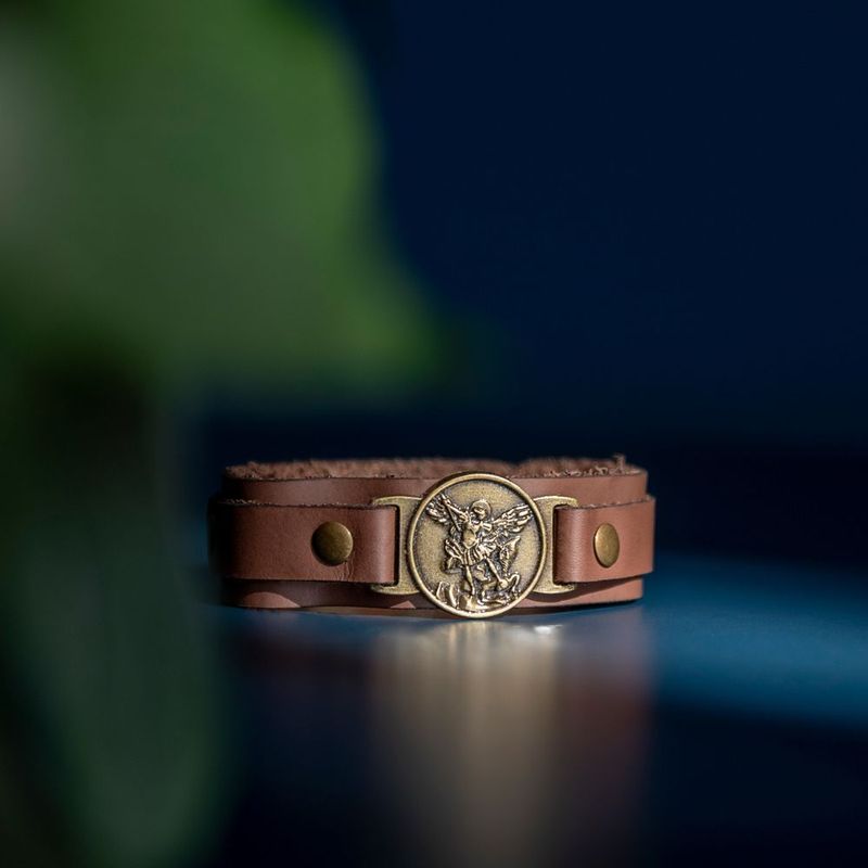 Pulseira Sao Miguel Arcanjo Couro -7-