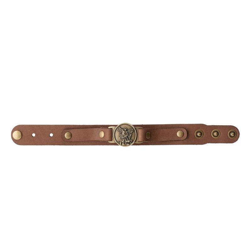 Pulseira Sao Miguel Arcanjo Couro -4-