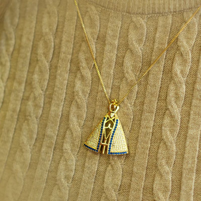 Colar Premium Nossa Senhora Aparecida Banhado a Ouro com Zirconias -3-