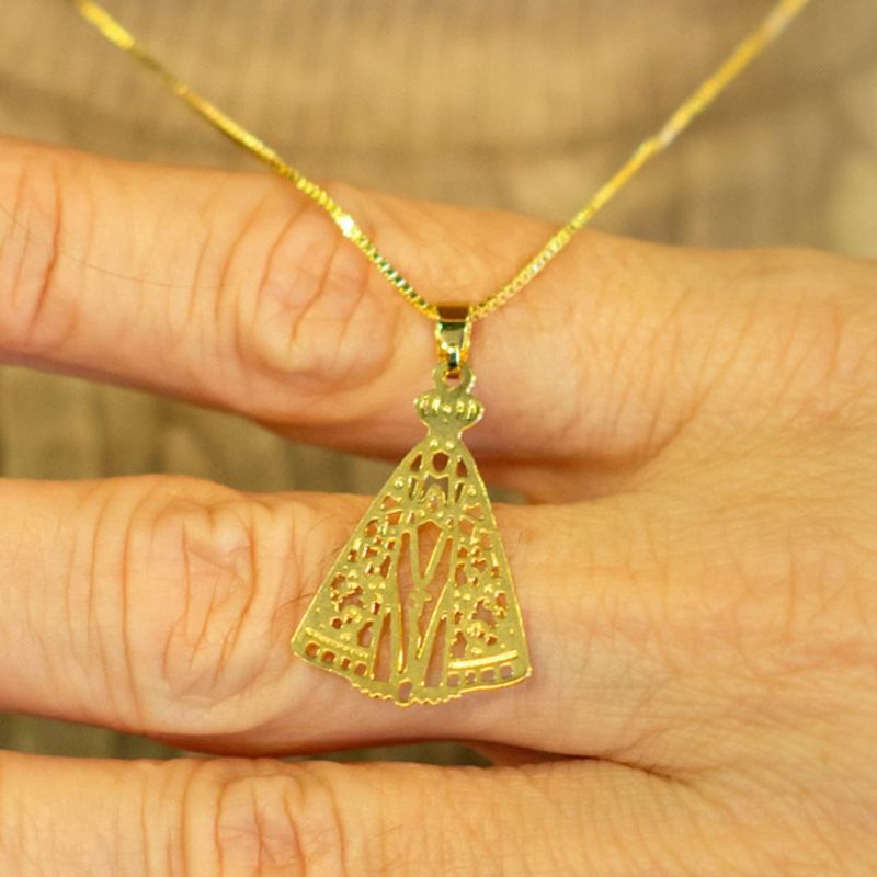 Colar Vazado Nossa Senhora Aparecida Banhado a Ouro